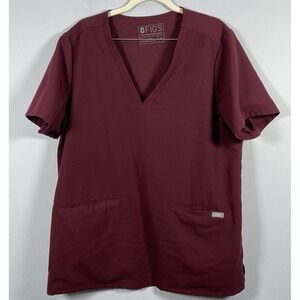 Figs Casma Burgundy Color Women's Three-Pocket Scrubs‎ Top Size XL